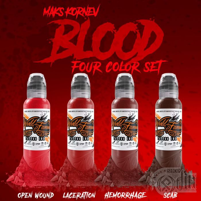 Maks Kornev's Blood Color Set — World Famous Tattoo Ink — Набор красных тату пигментов